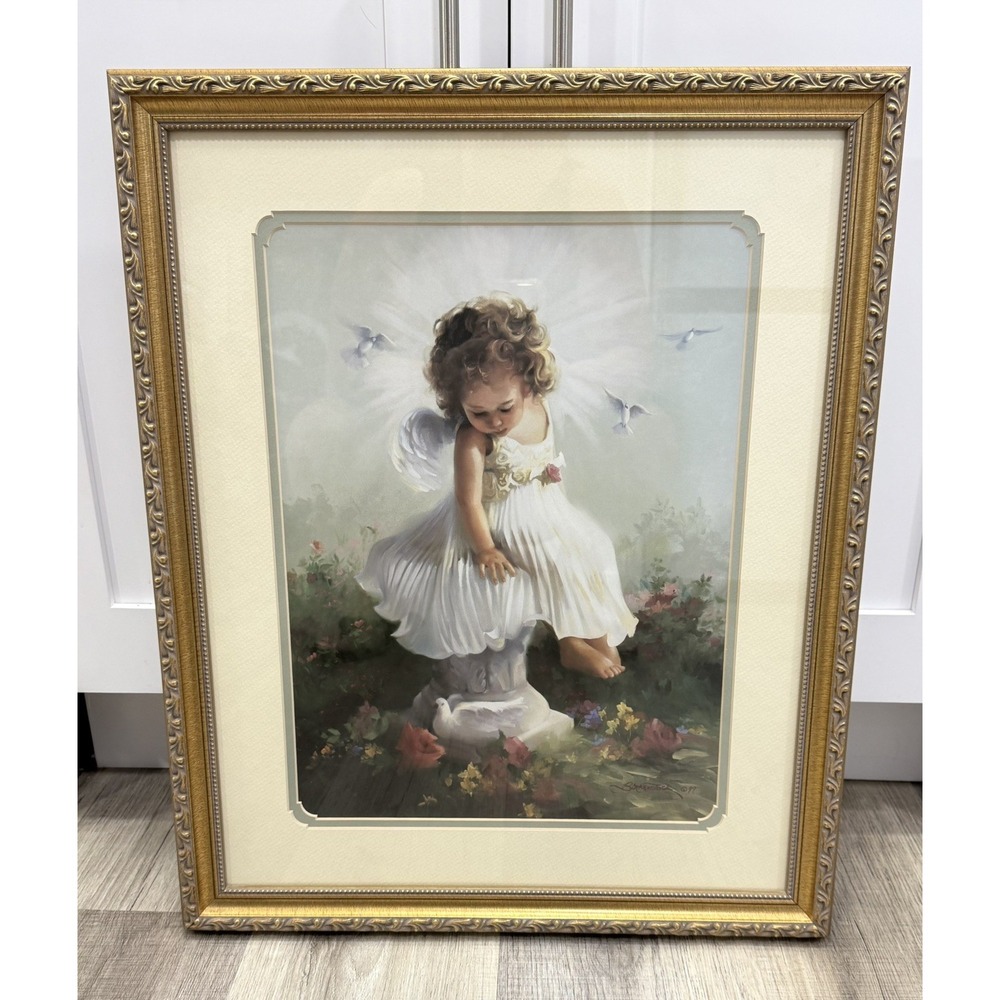 Vintage 1999 Joyce Birkenstock Wall Art Print Girl Angel Wings Heaven's Doves